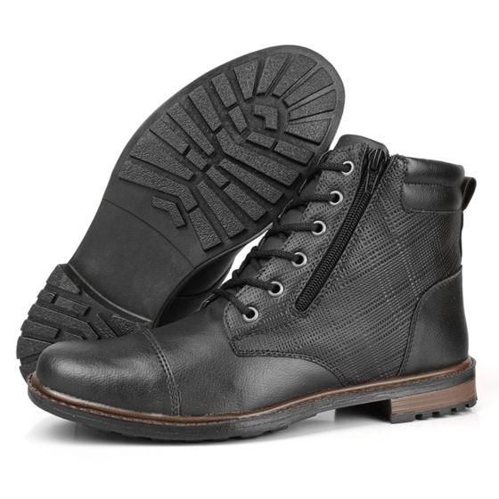 Imagem de Bota Coturno Masculino Cano Curto Cadarço Detalhe Zíper Lateral Moda Urbano