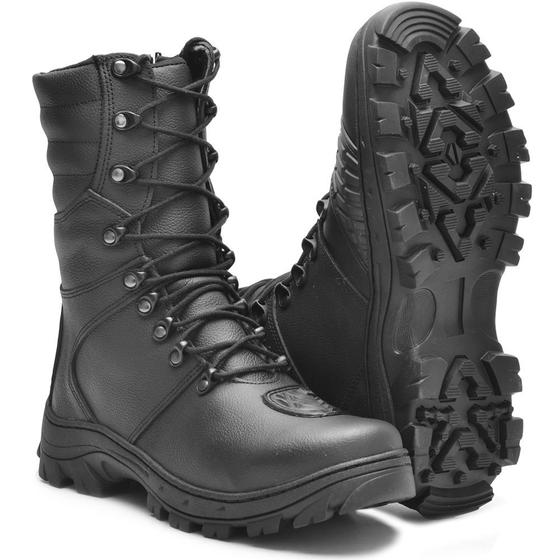 Bota coturno militar masculino com zíper em couro e solado de borracha 9200 Menor preço em Bota coturno militar masculino com zíper em couro e solado de borracha 9200