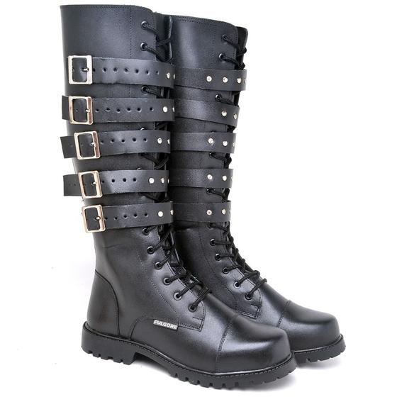 Imagem de Bota Coturno Rock Couro Legítimo Cano Alto Fivelas 