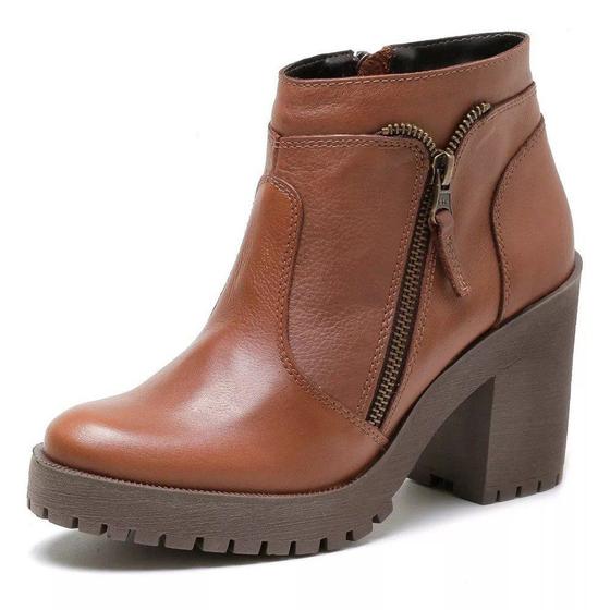 Bota Coturno Tratorada Feminina Cano Medio Salto Alto Grosso Ziper