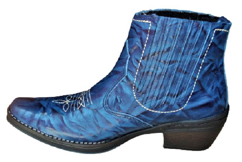 Imagem de Bota Country Cowboy Masculina Botina Cor Azul Solado Borracha Salto Alto Carrapeta Estilo Vaquejada