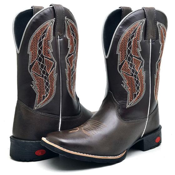 Imagem de Bota Country Masculina Cano Alto Couro com Detalhes