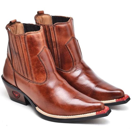 Imagem de Bota Country Masculina Couro Bico Fino Cano Médio Conforto