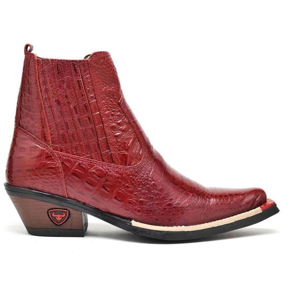 Bota Country Masculina Couro Bico Fino Croco Conforto - Fakcini