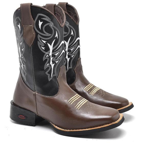 Imagem de Bota Country Texana Masculina Couro Bordado Cano Alto