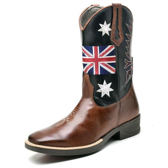 Imagem de Bota Country Texana Masculina Couro Legítimo Bandeira Fakcini - 2500 - Whisky Preto