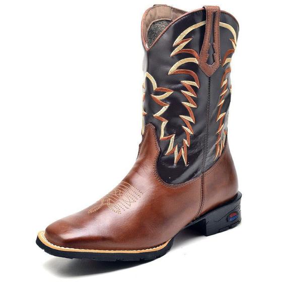 Imagem de Bota Country Texana Masculina Couro Legítimo Bordado Fakcini - 2511 - Telha Café
