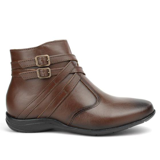 Bota Couro Feminina Estilosa Marrom café cano curto Rota Shoes