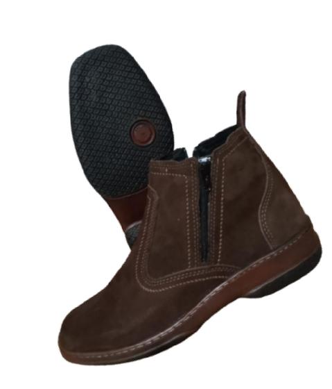 Imagem de Bota Couro Nobuck Com Ziper Botina Country Social Solado Costurado Cano Baixo Curto 2220 Marrom