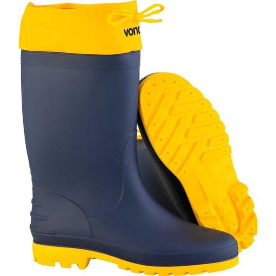 Imagem de Bota de pvc azul com polaina amarela cano médio com forro - vonder - 35/36