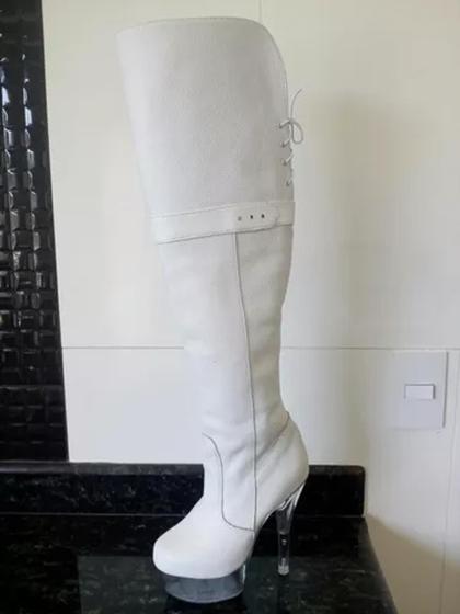 Imagem de Bota Extra Longa Acima do Joelho Branco Salto 15 Cm