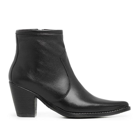 Imagem de Bota Feminina Bico Fino Cano Curto Preta De Couro JNA SHOES