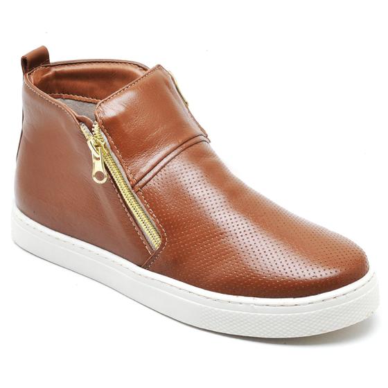 Imagem de Bota Feminina Botinha Couro Hiate Elegante Moderna Design Sneaker Fácil Calçar Moderno Leve