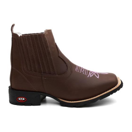 Bota Feminina Cano Curto Botina De Couro Bruta Bordado Menor preço em Bota Feminina Cano Curto Botina De Couro Bruta Bordado