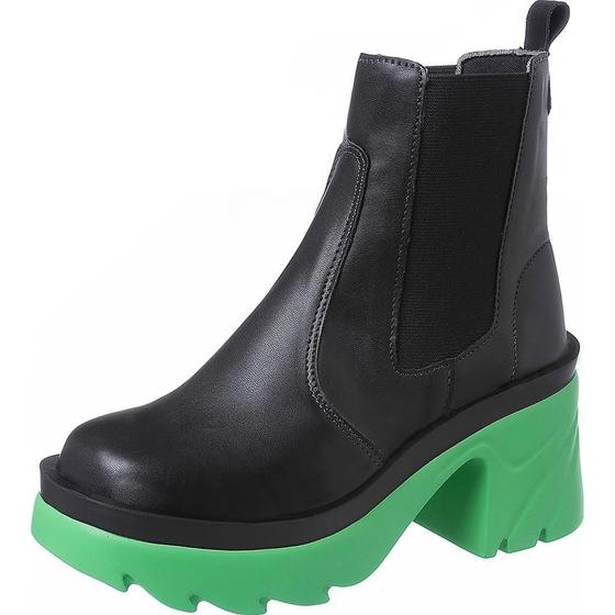 Bota Feminina Cano Curto Chelsea Salto Grosso Plataforma