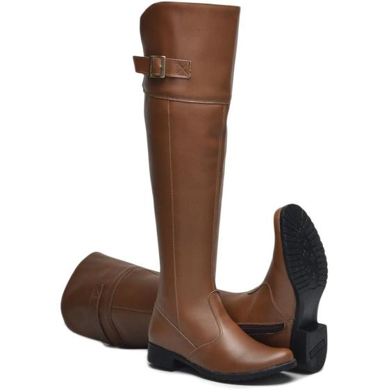 Bota Feminina Cano Longo Com Zíper e Fivela acima do joelho Menor preço em Bota Feminina Cano Longo Com Zíper e Fivela acima do joelho