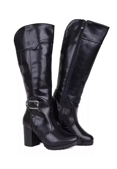 Imagem de Bota Feminina Cano Longo Mooncity Salto Grosso 73133 Preto