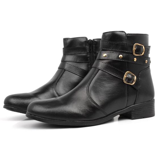 Imagem de Bota Feminina Confortável Fivela E Zíper Lançamento Moda Top Preto