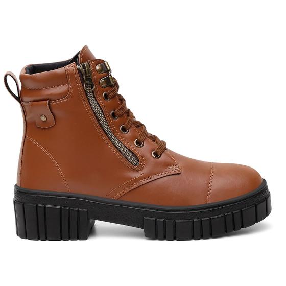 Imagem de Bota Feminina Coturno Básico Estiloso Caramelo Detalhe Zíper Lateral