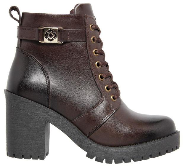 Imagem de Bota Feminina Coturno Cano Curto Salto Alto Couro Bico Redondo Moda Urbana Inverno