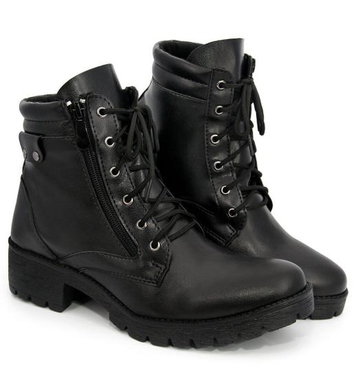 Imagem de Bota Feminina Coturno Feminino Com Zíper Lateral Casual Cano Curto Moda Em Couro Lançamento