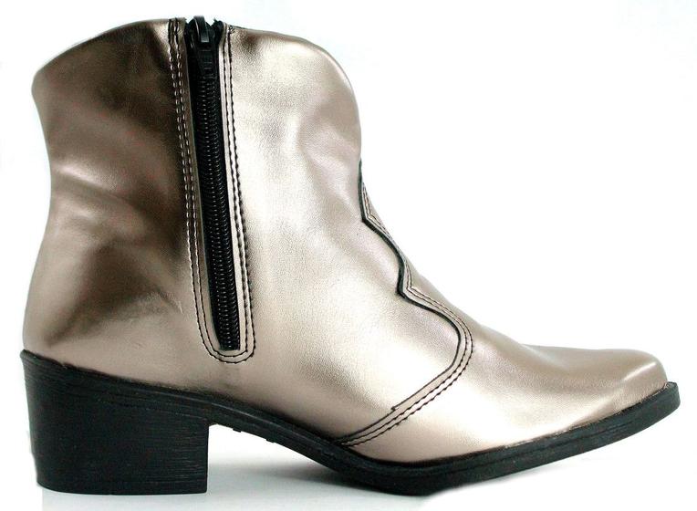 Imagem de Bota Feminina Country Western Tendência Texana Bico Fino Leve Metalizada Cano Curto BlogueiraAnaCastela Onix