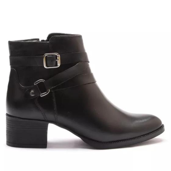 Imagem de Bota Feminina Couro Cano Curto Salto Baixo Fivela Conforto
