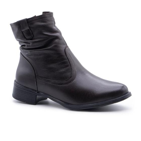 Imagem de Bota Feminina Couro Cano Curto Zíper Lateral Casual Moderna