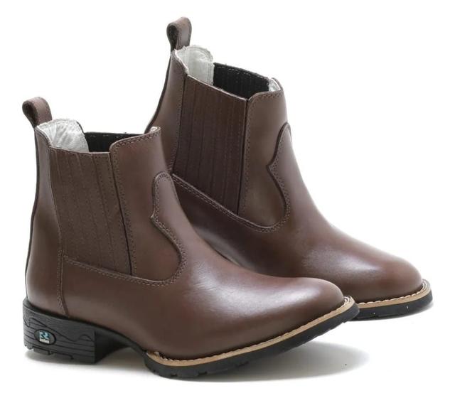 Bota Feminina RR Botas Lisa em Couro Com Elastico Bico Redondo