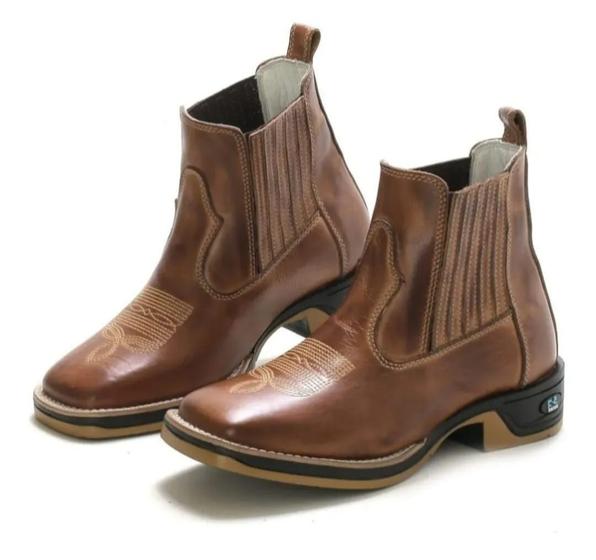 Imagem de Bota Feminina RR Botas Texana Country em Couro Cano Curto Bico Quadrado