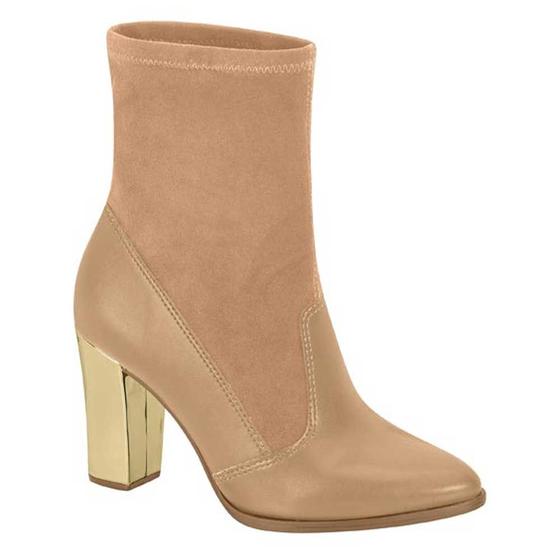 Bota Feminina Salto Bloco Amêndoa Tan Metal Dourado Beira Rio 9043.137 ...
