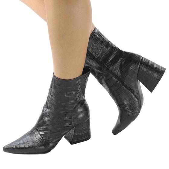 Imagem de Bota Feminina Salto Grosso Baixo 6cm Preto Croco ER330