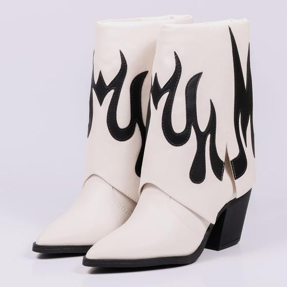 Imagem de Bota Feminina Texana Dobrada Nina Off-white e Preto