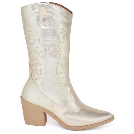 Imagem de Bota Feminina Texana Western Country Cano Médio Metalizado Ouro Light