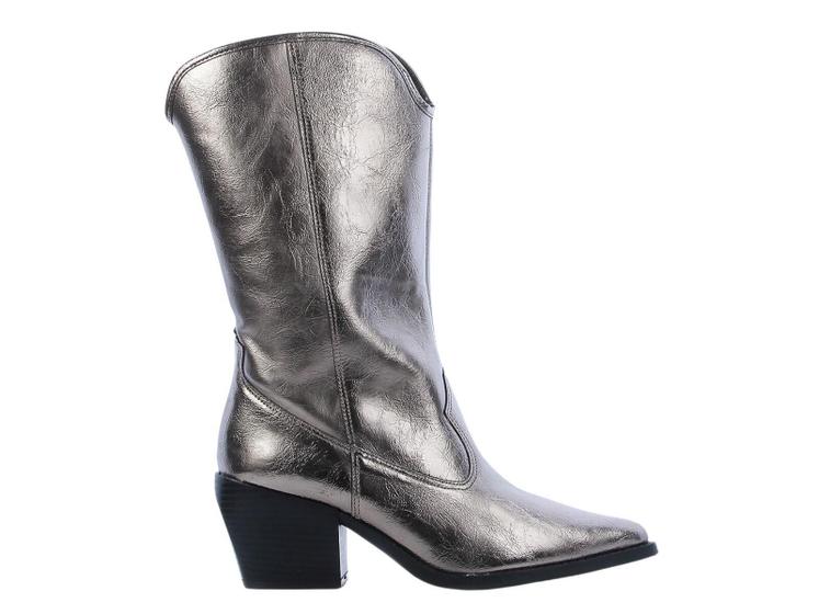 Imagem de Bota feminina western country metalizada prata chumbo cano médio 
