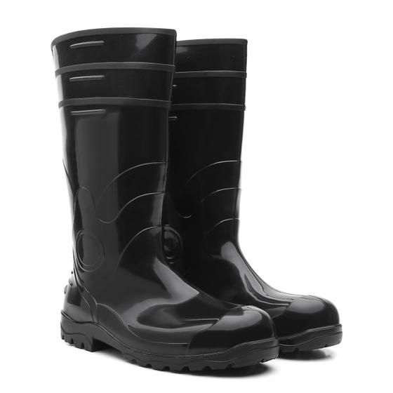 Imagem de Bota galocha de borracha pvc forrada cano longo preta confortavel epi anti derrapante bracol reforçada ca 37455