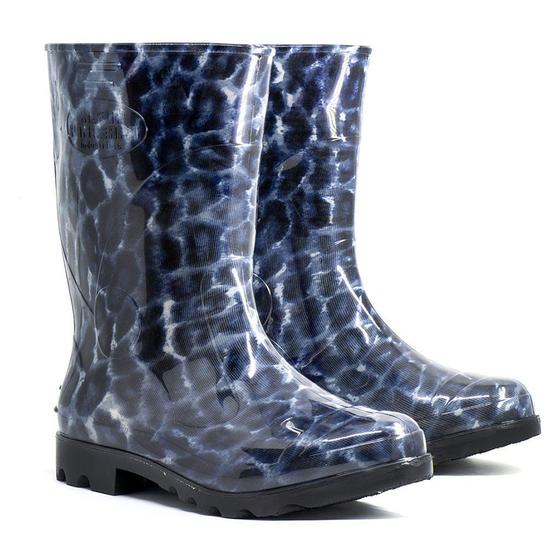 Imagem de Bota Galocha Feminina Onça Pvc Cano Médio Impermeável Azul