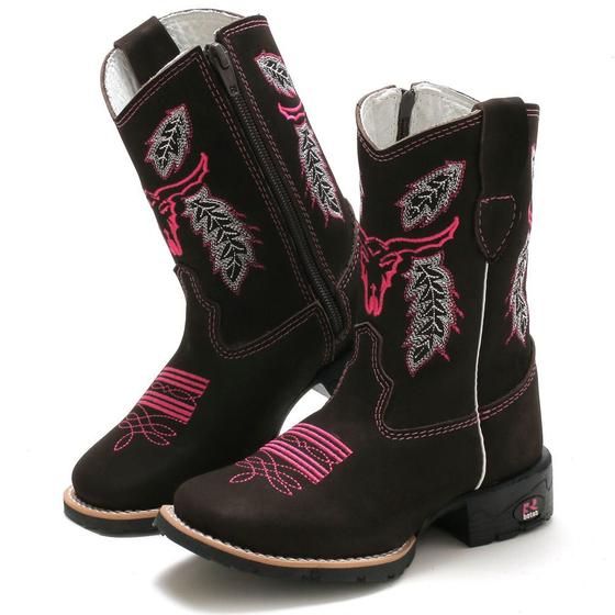 Imagem de Bota Infantil Feminina RR Botas Texana Country em Couro Com Bordado Bico Quadrado