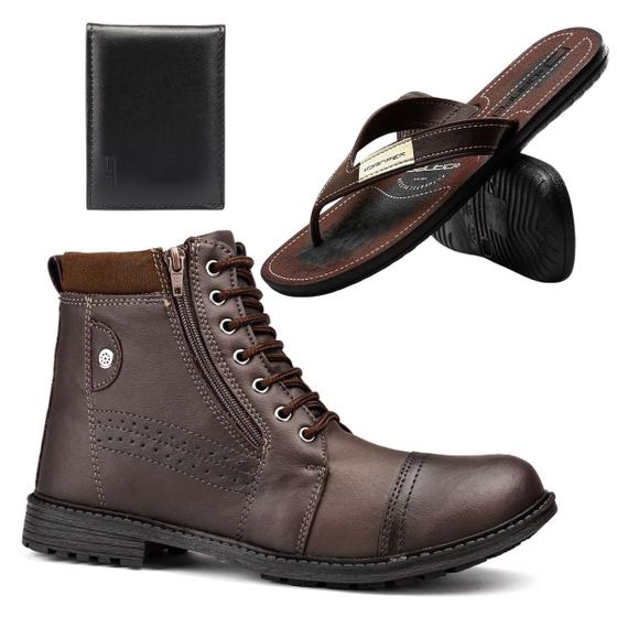 Imagem de Bota Masculina Casual Adventure Cano Baixo + Chinelo + Carteira