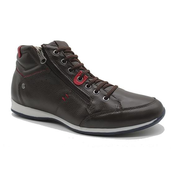 Imagem de Bota Masculina Casual em Couro com Elástico e Ziper Lateral NE-1005 Cafe
