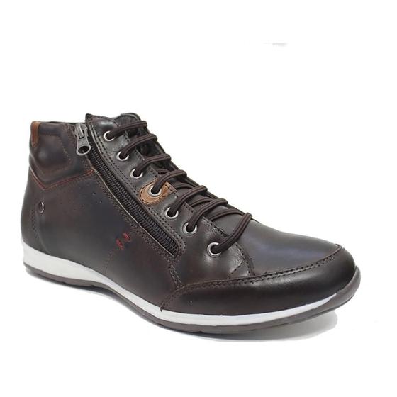 Imagem de Bota Masculina Casual em Couro com Elástico e Ziper Lateral NE-1005 Castanho