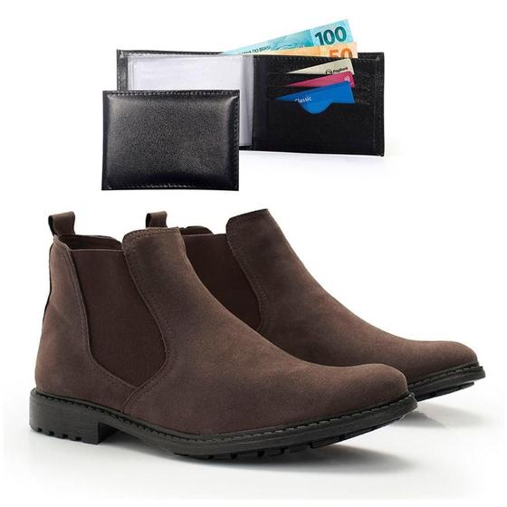 Imagem de Bota Masculina Chelsea Tratorada Moderna + Carteira Kit