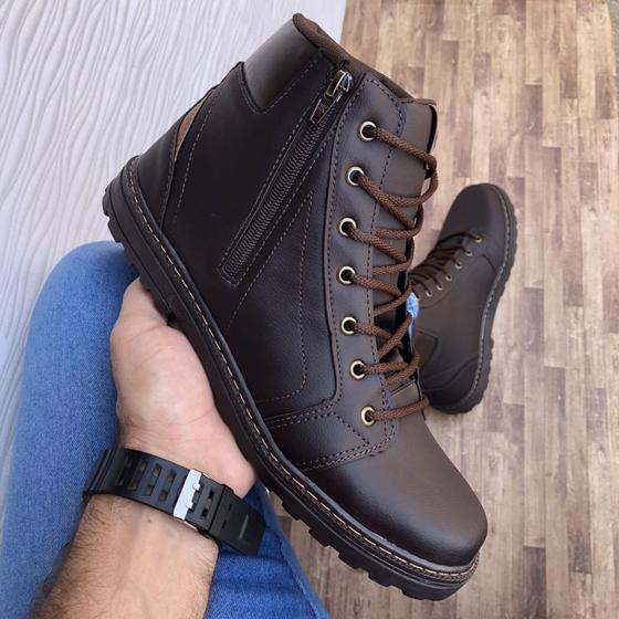 Imagem de Bota Masculina Coturno Confortável Resistente Lançamento com zíper - Calce fácil - solado costurado