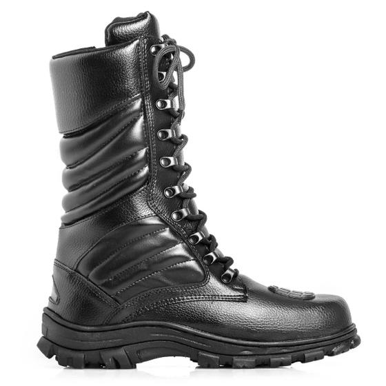 Imagem de Bota Masculina Coturno Tática Militar Couro Preta Cano Longo