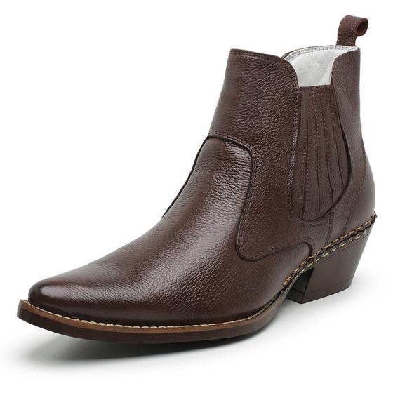 Imagem de Bota Masculina Couro Legítimo Bico Fino Cano Baixo Modelo Escamada Macia