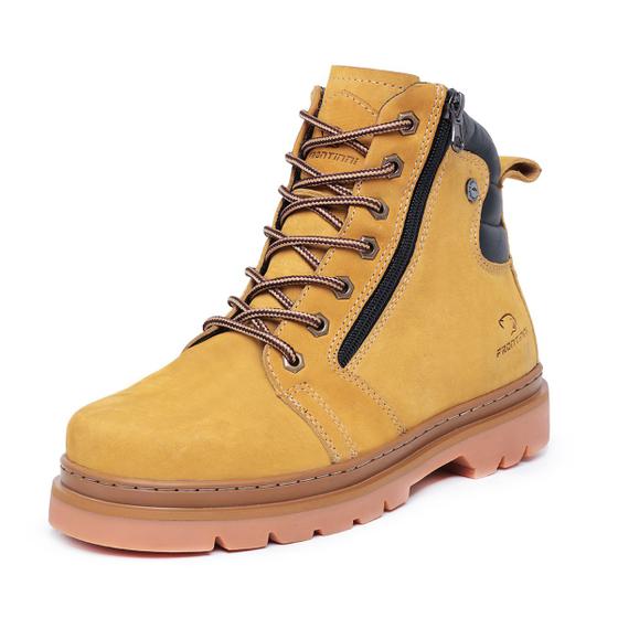 Imagem de Bota Masculina de Couro Legitimo Nobuck Mostarda Antiderrapante Coturno Masculino Zíper Confort