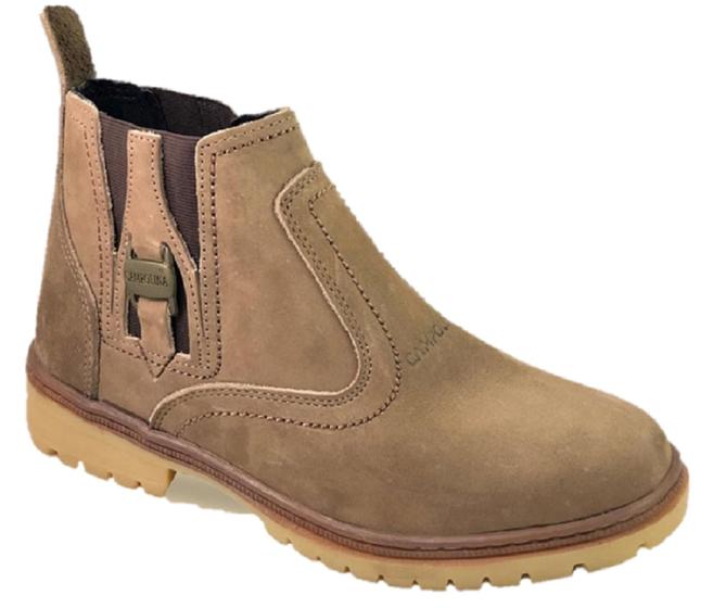 Imagem de bota masculina feminina em couro nobuck botina pra homem e mulher unisex marrom claro solado borrach