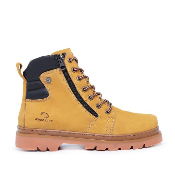 Imagem de Bota Masculina Frontinni Coturno Adventure Zíper Lateral em Couro Amarelo