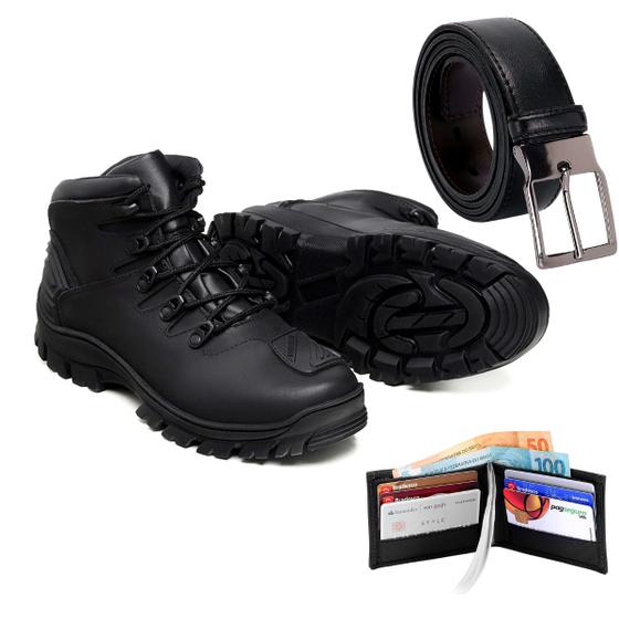Imagem de Bota Masculina Moderna Esportiva Cano Baixo Casual em Couro + Correia + Carteira