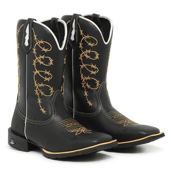 Bota Masculina RR Botas Texana Country em Couro Com Bordado Arame Bico Quadrado Menor preço em Bota Masculina RR Botas Texana Country em Couro Com Bordado Arame Bico Quadrado